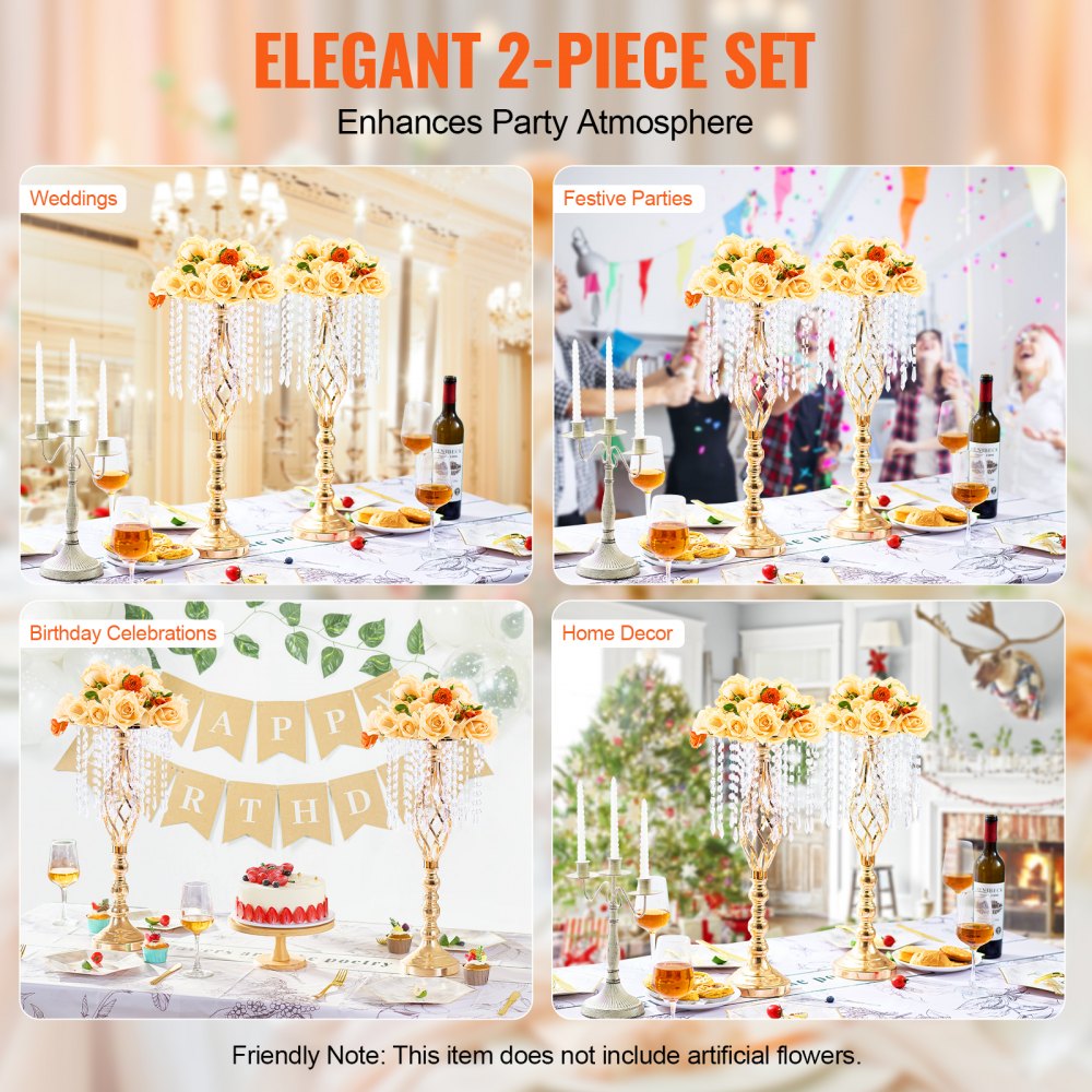 2PCS 55cm/21.65” Tall Crystal Wedding Flower Stand Vase for Party Decor