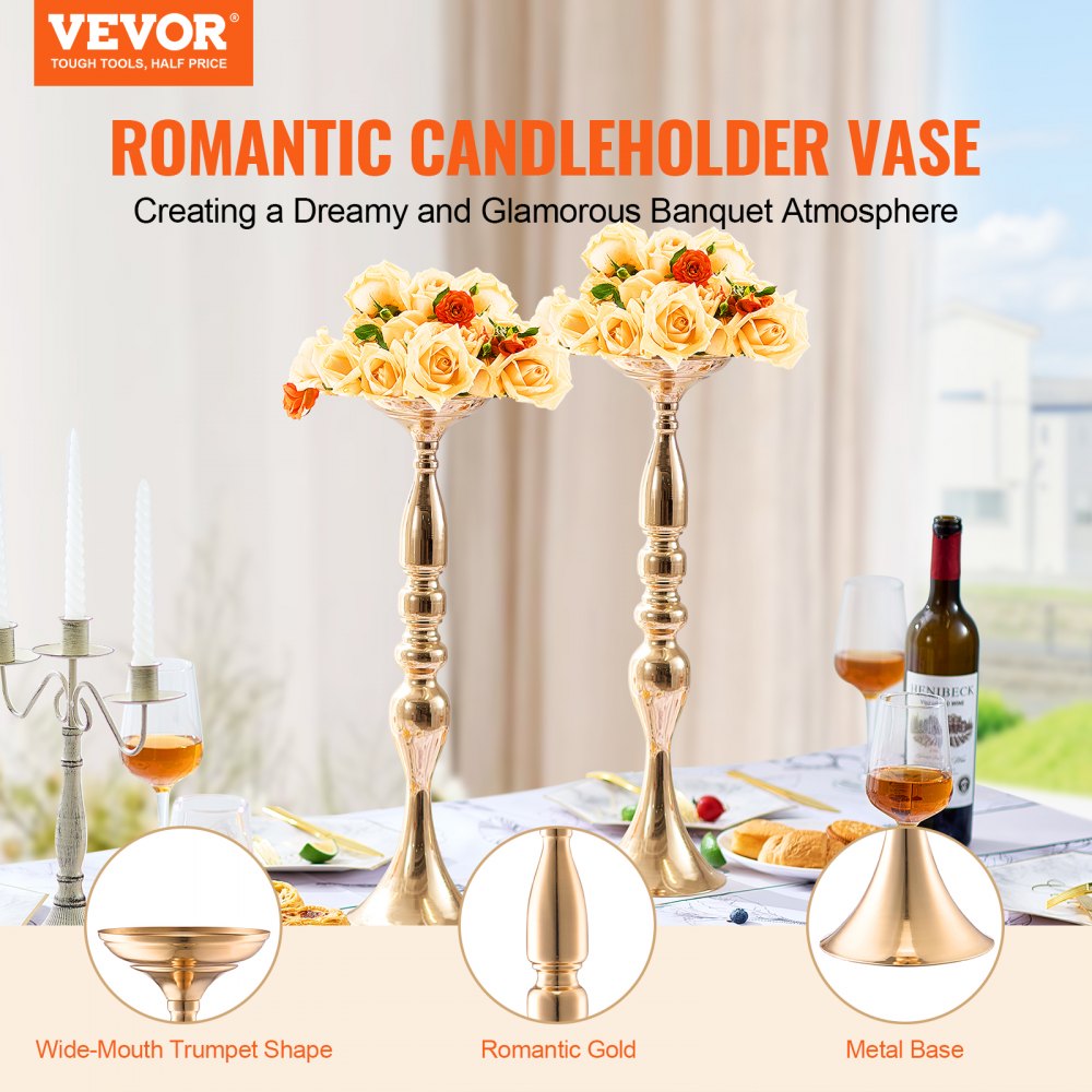 24PCS 50cm/19.7” Wedding Flower Vase Metal Gold Floral Stand for Table