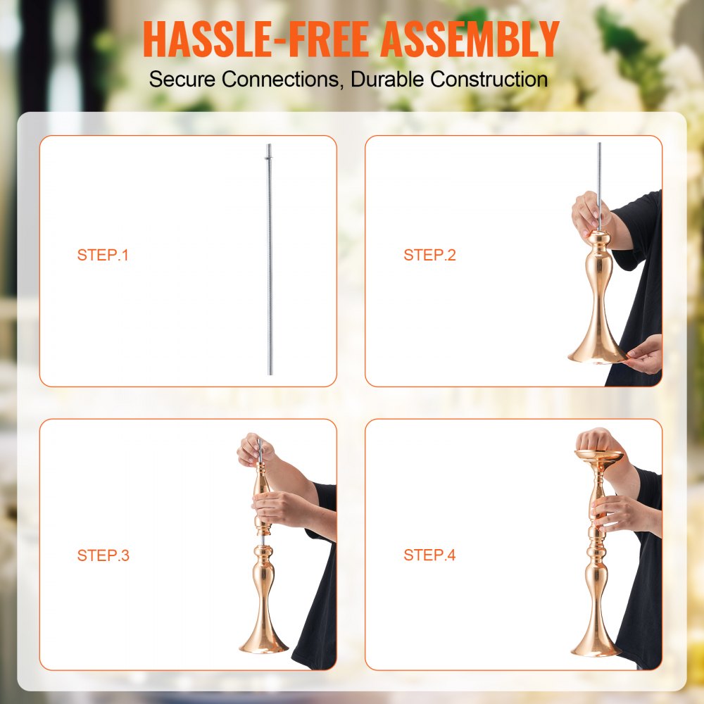 24PCS 50cm/19.7” Wedding Flower Vase Metal Gold Floral Stand for Table
