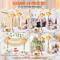 24PCS 50cm/19.7” Wedding Flower Vase Metal Gold Floral Stand for Table