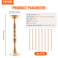 24PCS 50cm/19.7” Wedding Flower Vase Metal Gold Floral Stand for Table