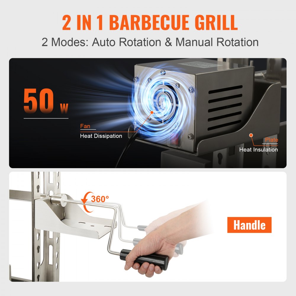 Roaster Spit Rotisserie BBQ Grill Pig Lamb Chicken Roaster 50W 132LBS