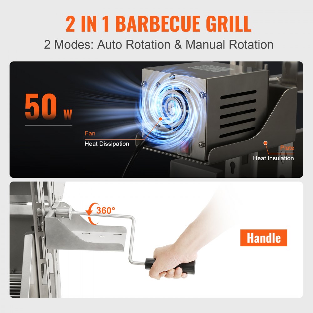 Roaster Spit Rotisserie BBQ Grill Pig Lamb Chicken Roaster 50W 132LBS