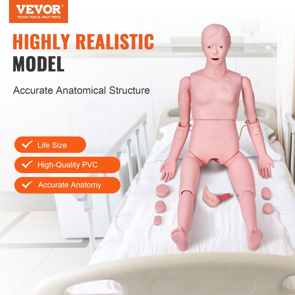 Nursing Training Manikin, Female Life Size Demonstration Human Manikin for Nursing Training, Multifunctional Education Teaching Model Supplies, PVC Anatomical Mannequin Body Care Simulator Model