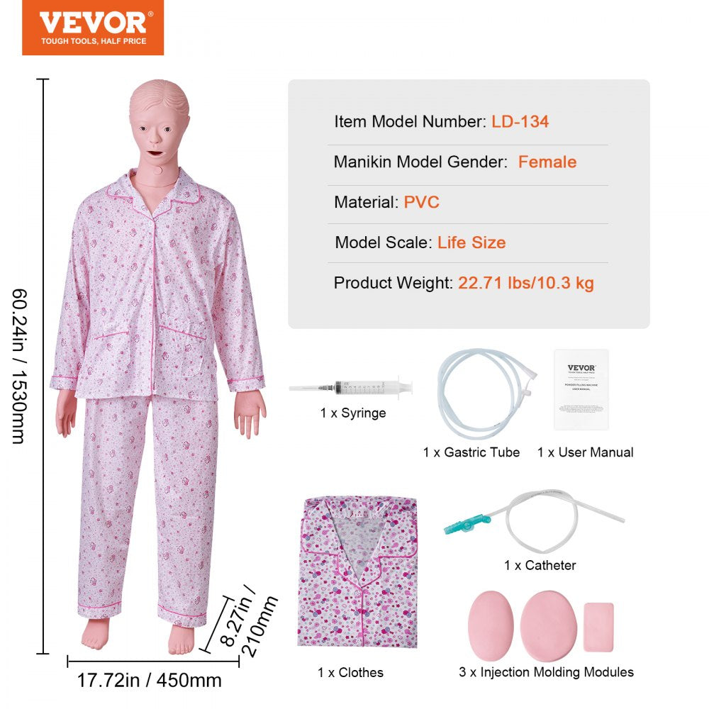 Nursing Training Manikin, Female Life Size Demonstration Human Manikin for Nursing Training, Multifunctional Education Teaching Model Supplies, PVC Anatomical Mannequin Body Care Simulator Model