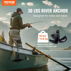 River Anchor, 30 LBS Boat Anchor Cast Iron Black Vinyl-Coated, Marine Grade Mushroom Anchor for Boats Up To 30 ft, Impressive Holding Power in River and Mud Bottom Lakes