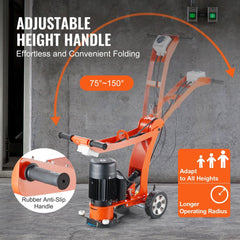 Orange 7-inch electric concrete floor grinder with adjustable height handle and anti-slip grips.