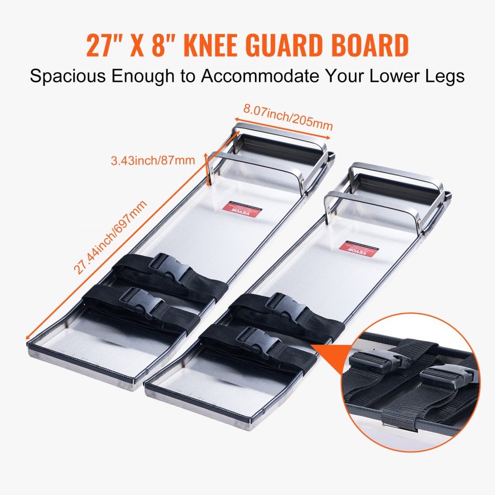 Concrete Knee Boards Stainless Steel, 28`` x 8`` Concrete Sliders, Knee Boards For Concrete, Concrete Knee Pads Pair Moving Sliders, with Board Straps for Cement and Concrete Finishing