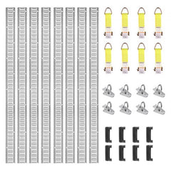 E Track Tie-Down Rail Kit, 24PCS 5` E-Tracks Set Includes 8 Steel Rails & 8 O-Ring Anchors & 8 Tie-Offs with D-Ring, Versatile Securing Accessories for Cargo Motorcycles Bikes, 2000 lbs Load