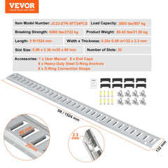 E Track Tie-Down Rail Kit, 24PCS 5` E-Tracks Set Includes 8 Steel Rails & 8 O-Ring Anchors & 8 Tie-Offs with D-Ring, Versatile Securing Accessories for Cargo Motorcycles Bikes, 2000 lbs Load