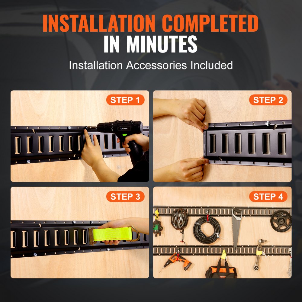 E Track Tie Down Rail Kit, 2` Steel Rails, 4 Pack, Secure Cargo & Heavy Loads Up to 2000 lbs, Heavy Duty Etrack Rails with Screws for Garages, Vans, Trailers, Motorcycle Tie Downs, ATV Mountings