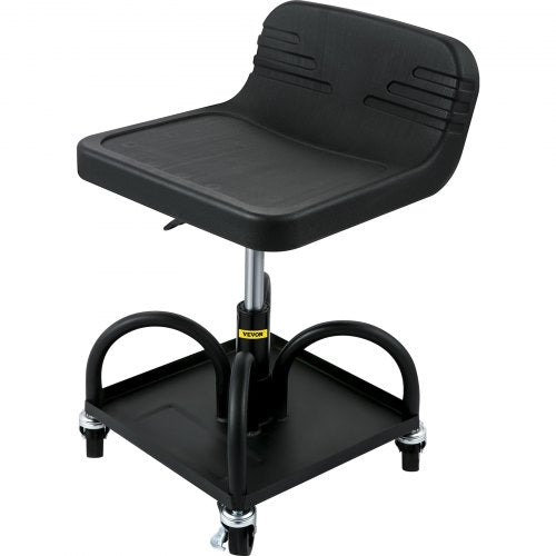 Rolling Garage Stool, 300LBS Capacity, Adjustable Height from 15.7 in to 20.5 in, Mechanic Seat with 360-degree Swivel Wheels and Tool Tray, for Workshop, Auto Repair Shop, Black