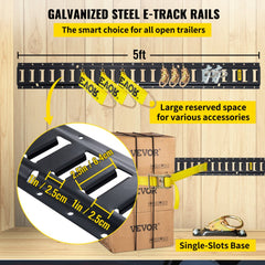 E Track Tie-Down Rail Kit, 18PCS 5FT E-Tracks Set Includes 4 Steel Rails & 2 Single Slot & 6 O Rings & 4 Tie-Offs w/D-Ring & 2 Ratchet Straps, Securing Accessories for Cargo Motorcycles Bikes