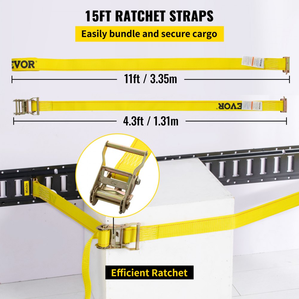 E Track Tie-Down Rail Kit, 18PCS 5FT E-Tracks Set Includes 4 Steel Rails & 2 Single Slot & 6 O Rings & 4 Tie-Offs w/D-Ring & 2 Ratchet Straps, Securing Accessories for Cargo Motorcycles Bikes