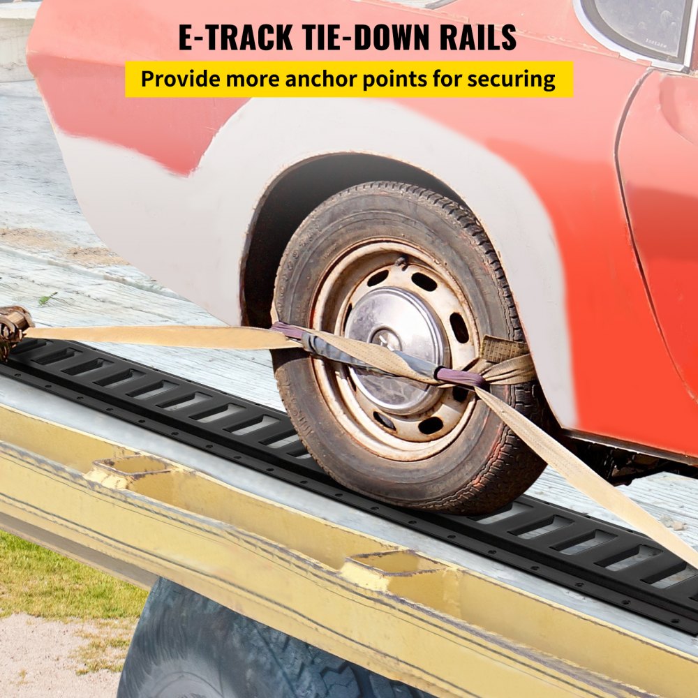 E-Track Tie-Down Rail, 4PCS 8-FT Steel Rails w/Standard 1"x2.5" Slots, Compatible with O and D Rings & Tie-Offs and Ratchet Straps & Hooked Chains, for Cargo and Heavy Equipment Securing