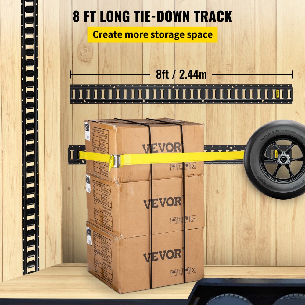 E-Track Tie-Down Rail, 4PCS 8-FT Steel Rails w/Standard 1"x2.5" Slots, Compatible with O and D Rings & Tie-Offs and Ratchet Straps & Hooked Chains, for Cargo and Heavy Equipment Securing