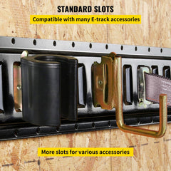 E-Track Tie-Down Rail, 4PCS 8-FT Steel Rails w/Standard 1"x2.5" Slots, Compatible with O and D Rings & Tie-Offs and Ratchet Straps & Hooked Chains, for Cargo and Heavy Equipment Securing