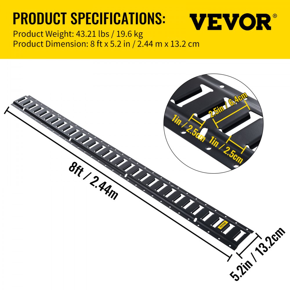 E-Track Tie-Down Rail, 4PCS 8-FT Steel Rails w/Standard 1"x2.5" Slots, Compatible with O and D Rings & Tie-Offs and Ratchet Straps & Hooked Chains, for Cargo and Heavy Equipment Securing
