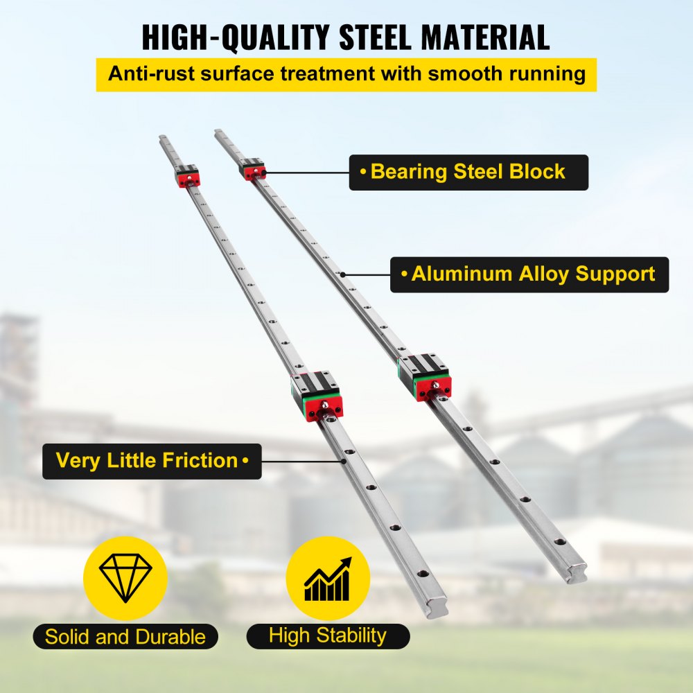 Linear Rail HSR15-1500mm 2pcs Linear Guideway Rail 4X Square Type Carriage Bearing Blocks?Linear Rail Support for 15mm Slotted Bearings