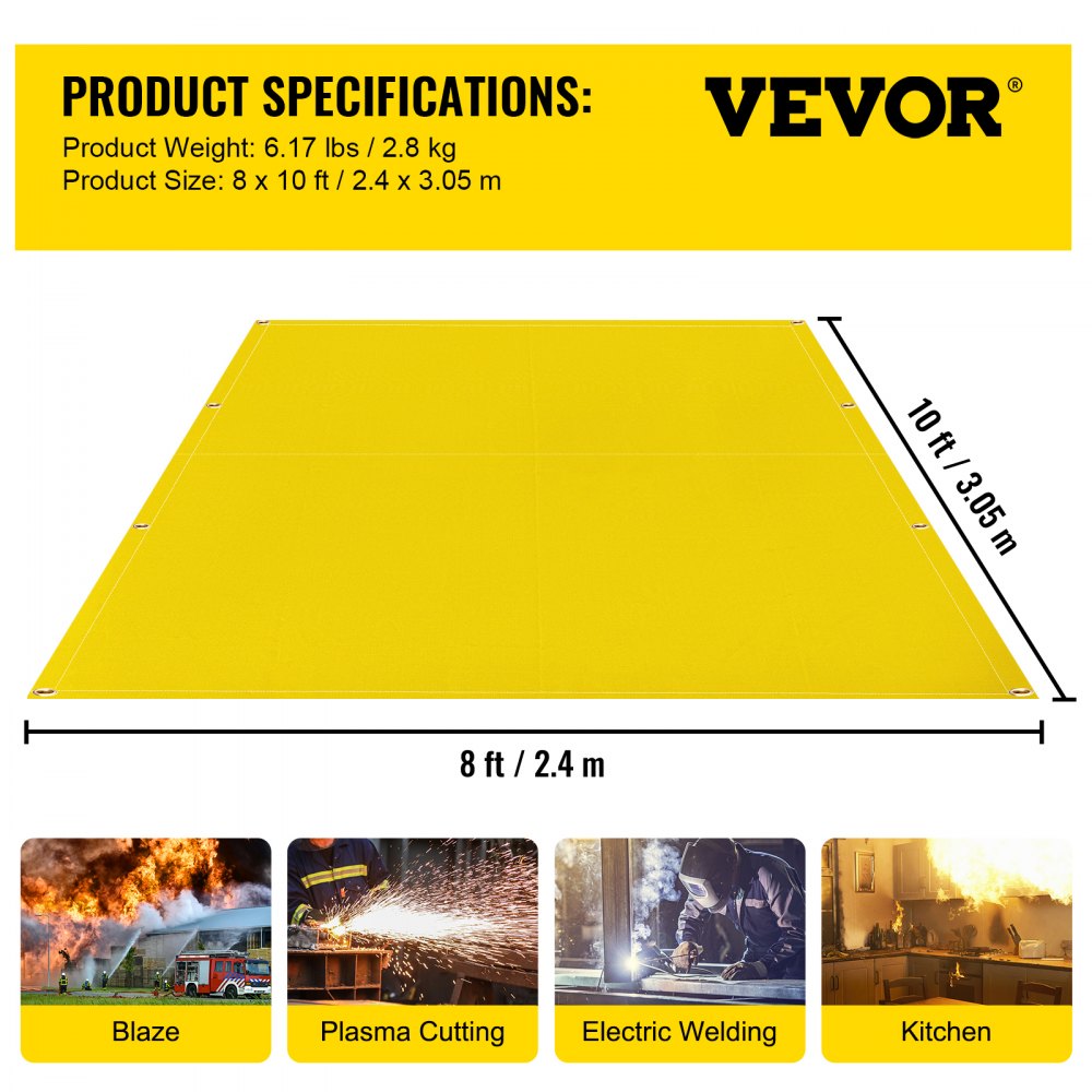 8 x 10 Ft Welding Blanket Gold Fiberglass Blanket Portable Fiberglass Fire Retardant Blanket Welding Mat Welding Fireproof Thermal Resistant Insulation With Carry Bag