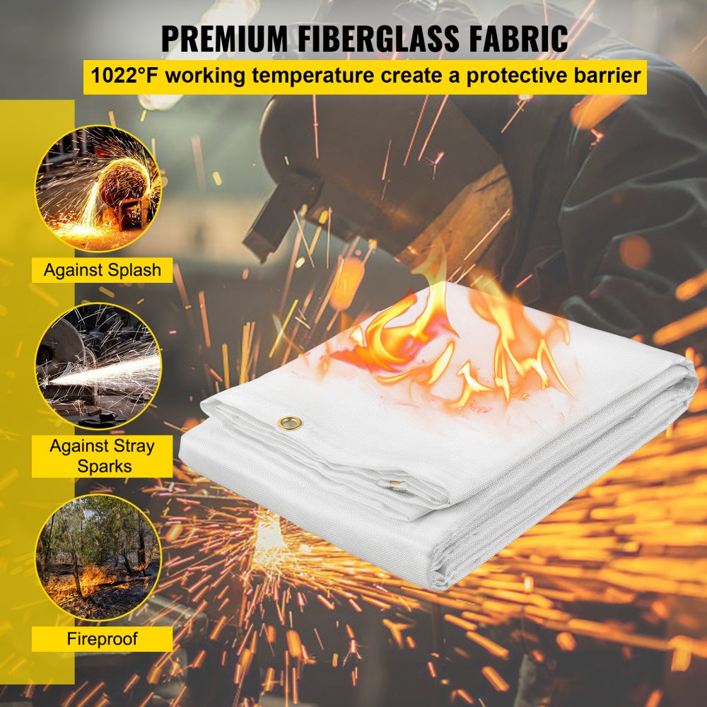 Fire Blankets, 2 Pack Welding Blankets, 8` x 10` Fire Suppression Blanket, 1022°F Flame Retardant Blanket, White Fire Emergency Blankets, Fiberglass Fire Retardant Blanket with 12 Brass Grommets