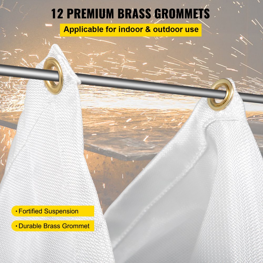 Fire Blankets, 2 Pack Welding Blankets, 8` x 10` Fire Suppression Blanket, 1022°F Flame Retardant Blanket, White Fire Emergency Blankets, Fiberglass Fire Retardant Blanket with 12 Brass Grommets