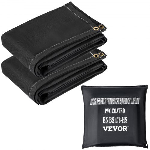 Fire Blankets, 2 Pack Welding Blankets, 6` x 10` Fire Suppression Blanket, 1022 °F Flame Retardant Blanket, Black Fire Emergency Blankets, Fiberglass Fire Retardant Blanket with 8 Brass Grommets