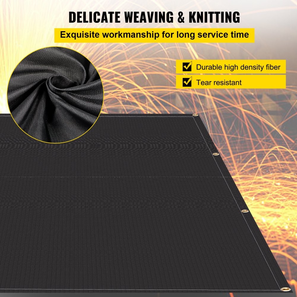 Fire Blankets, 2 Pack Welding Blankets, 6` x 10` Fire Suppression Blanket, 1022 °F Flame Retardant Blanket, Black Fire Emergency Blankets, Fiberglass Fire Retardant Blanket with 8 Brass Grommets