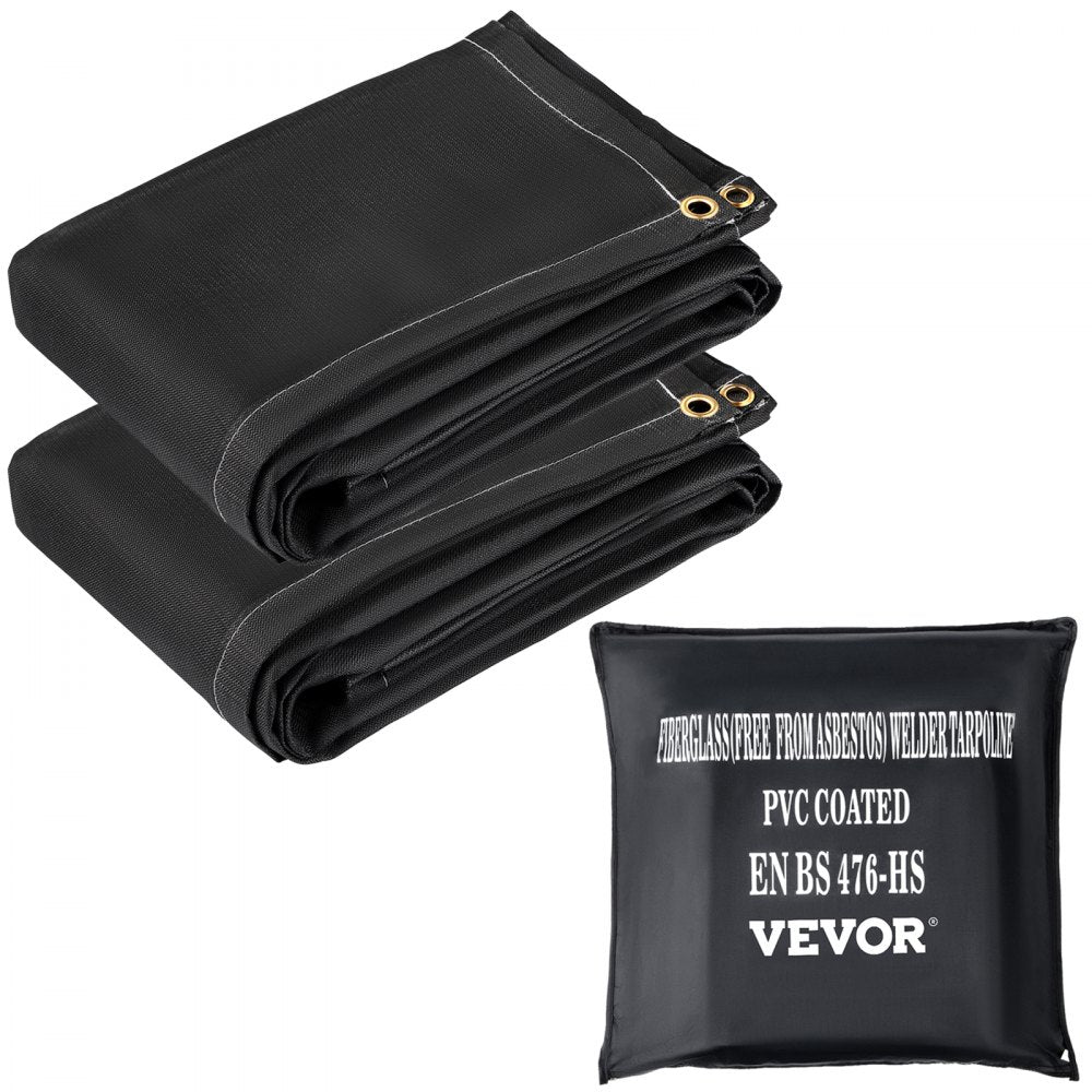 Fire Blankets, 2 Pack Welding Blankets, 6` x 10` Fire Suppression Blanket, 1022 °F Flame Retardant Blanket, Black Fire Emergency Blankets, Fiberglass Fire Retardant Blanket with 8 Brass Grommets