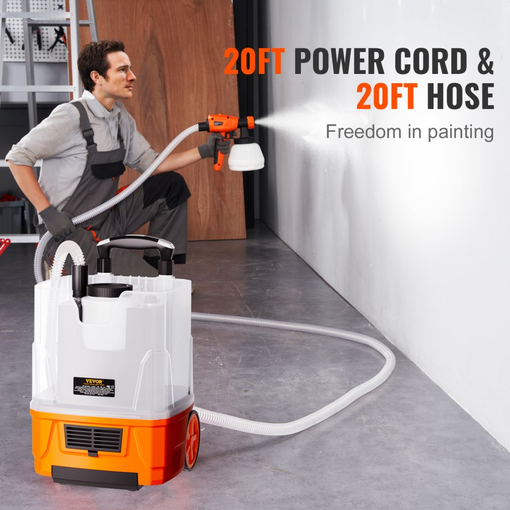 Paint Sprayer, 1300W Electric Spray Paint Gun with Air Hose, 1300ml and 800 ml Containers, 5 Copper Nozzles, 150 Din HVLP Spray Gun for House Painting Home Interior and Exterior Walls, Fence