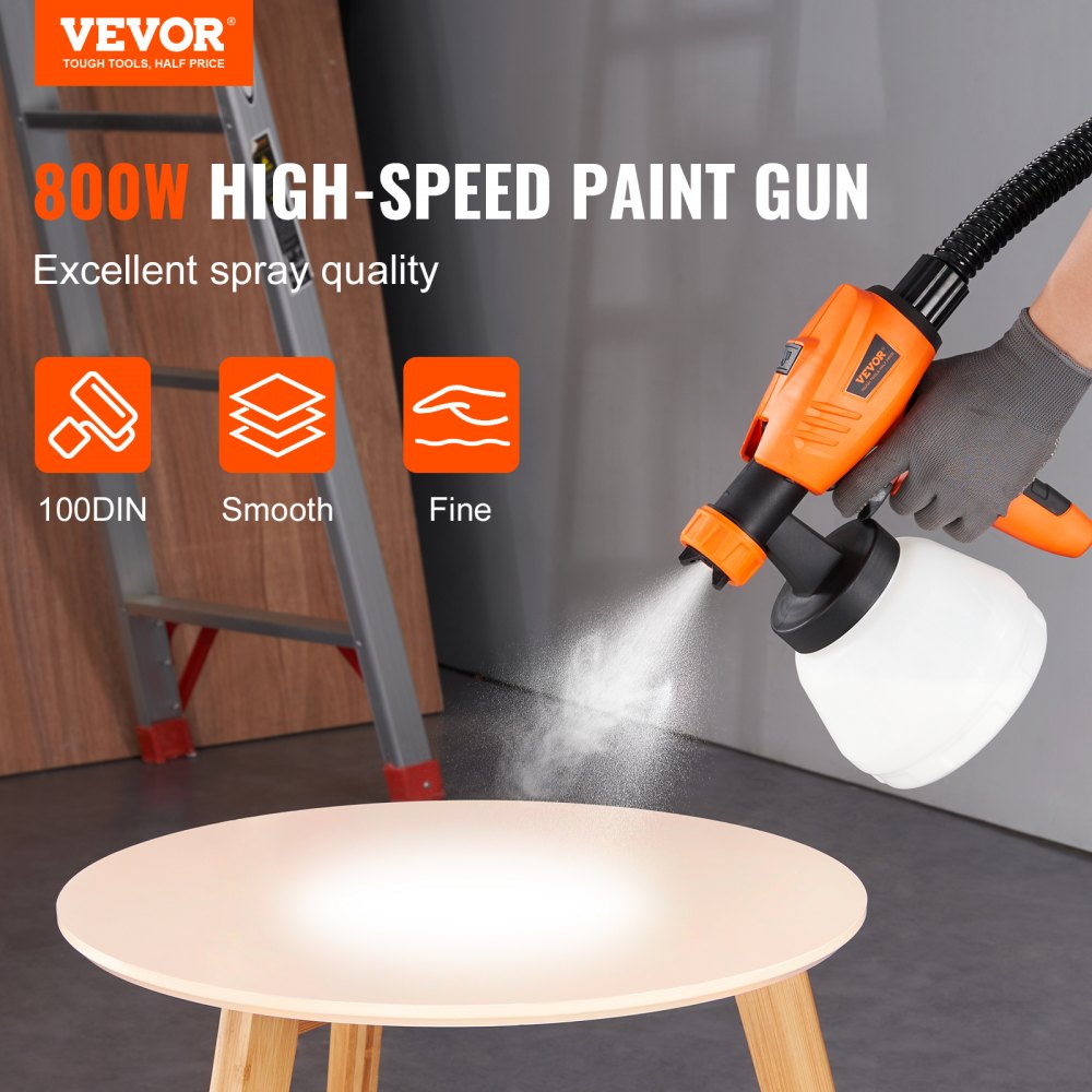 Paint Sprayer, 500W Electric Spray Paint Gun with 10FT Air Hose, 1300ml Container and 3 Spray Patterns, 4 Nozzles, HVLP Spray Gun for House Painting Home Interior & Exterior Walls, Fence