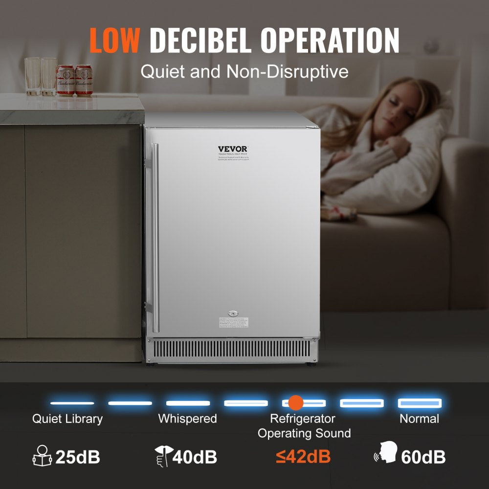 24 inch Indoor/Outdoor Beverage Refrigerator, 185QT Undercounter or Freestanding Beverage Fridge, 175 Cans Built-in Beer Fridge with Stainless Steel Body for Residential Home Bar Commercial Use
