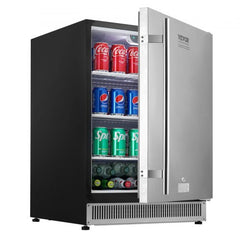 24 inch Indoor/Outdoor Beverage Refrigerator, 185QT Undercounter or Freestanding Beverage Fridge, 175 Cans Built-in Beer Fridge with Metal Plate Body for Residential Home Bar Commercial Use