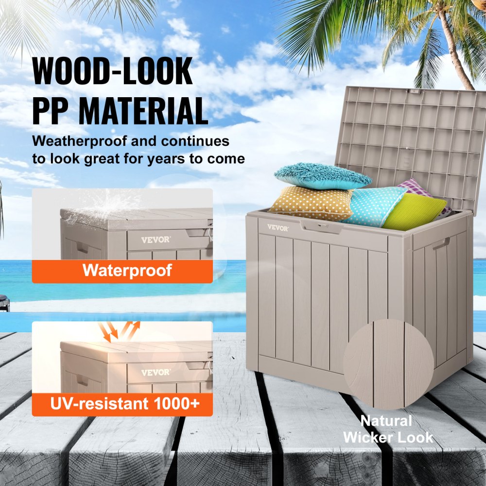 Deck Box, 31 Gallon Outdoor Storage Box, 22.1" x 17.1" x 20.9" , Waterproof PP Deckbox with Aluminum Alloy Padlock, for Patio Furniture, Pool Toys, Garden Tools, Outdoor Cushions, Gray