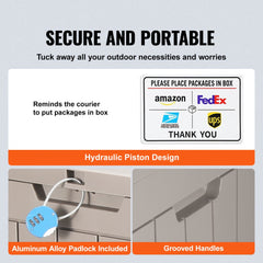 Deck Box, 31 Gallon Outdoor Storage Box, 22.1" x 17.1" x 20.9" , Waterproof PP Deckbox with Aluminum Alloy Padlock, for Patio Furniture, Pool Toys, Garden Tools, Outdoor Cushions, Gray