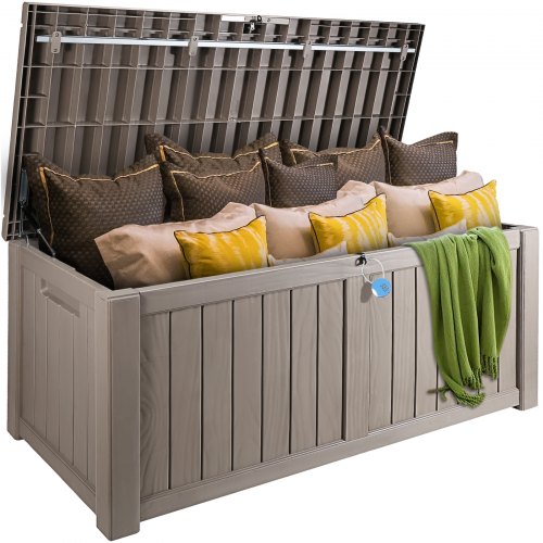 Deck Box, 120 Gallon, 56.3" x 26.6" x 23.8" Outdoor Storage Box, Waterproof PP Deckbox with Aluminum Alloy Padlock, for Patio Furniture, Garden Tools, Pool Toys, Outdoor Cushions, Gray