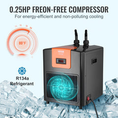 Aquarium Chiller, 92 Gal 348 L, 1/4 HP Hydroponic Water Chiller, Quiet Refrigeration Compressor for Seawater and Fresh Water, Fish Tank Cooling System with Pump/Hose, for Jellyfish, Coral Reef