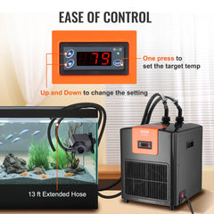 Aquarium Chiller, 92 Gal 348 L, 1/4 HP Hydroponic Water Chiller, Quiet Refrigeration Compressor for Seawater and Fresh Water, Fish Tank Cooling System with Pump/Hose, for Jellyfish, Coral Reef