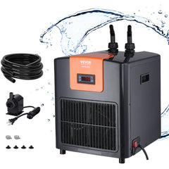 Aquarium Chiller, 92 Gal 348 L, 1/4 HP Hydroponic Water Chiller, Quiet Refrigeration Compressor for Seawater and Fresh Water, Fish Tank Cooling System with Pump/Hose, for Jellyfish, Coral Reef
