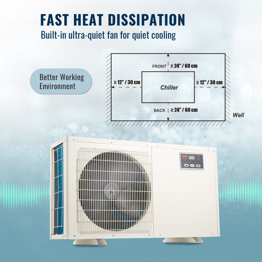 White Bostome 1.5 HP aquarium chiller with large fan and control panel on the side