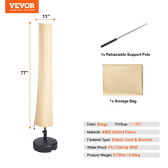 Patio Umbrella Cover for 7ft to 12ft Market Umbrellas, Water Resistant PU 2000mm, Outdoor Umbrella Cover with Zipper and Rod, Beige