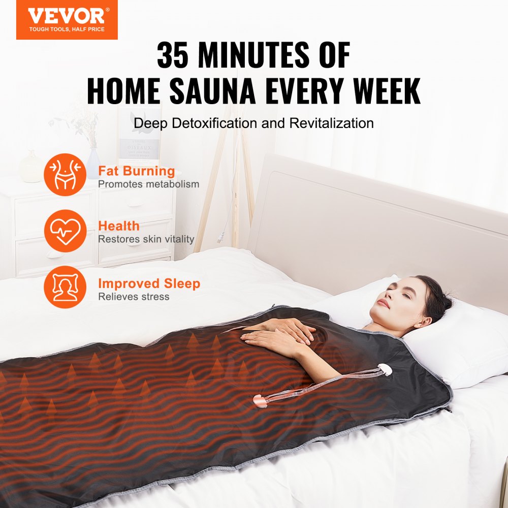 Sauna Blanket for Detoxification, Portable Far Infrared Sauna for Home, Oxford Sauna Bag w/ Arm Holes & Carbon Fiber Heating, 1-6 Level Adjustable Temp 95-176℉, 5-60 Minutes Timer, 71 x 31 in