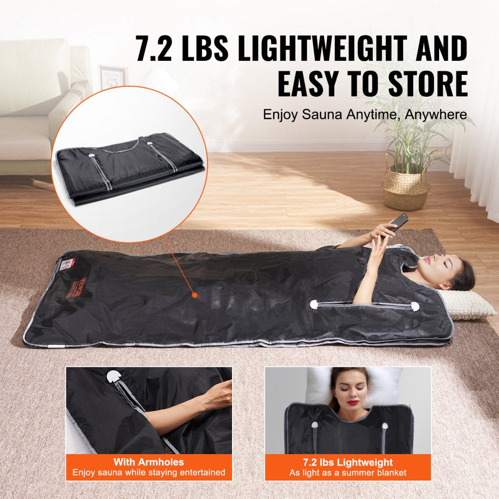 Sauna Blanket for Detoxification, Portable Far Infrared Sauna for Home, Oxford Sauna Bag w/ Arm Holes & Carbon Fiber Heating, 1-6 Level Adjustable Temp 95-176℉, 5-60 Minutes Timer, 71 x 31 in