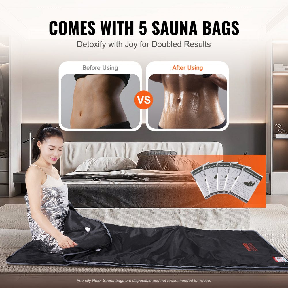 Sauna Blanket for Detoxification, Portable Far Infrared Sauna for Home, Oxford Sauna Bag w/ Arm Holes & Carbon Fiber Heating, 1-6 Level Adjustable Temp 95-176℉, 5-60 Minutes Timer, 71 x 31 in