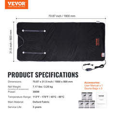 Sauna Blanket for Detoxification, Portable Far Infrared Sauna for Home, Oxford Sauna Bag w/ Arm Holes & Carbon Fiber Heating, 1-6 Level Adjustable Temp 95-176℉, 5-60 Minutes Timer, 71 x 31 in