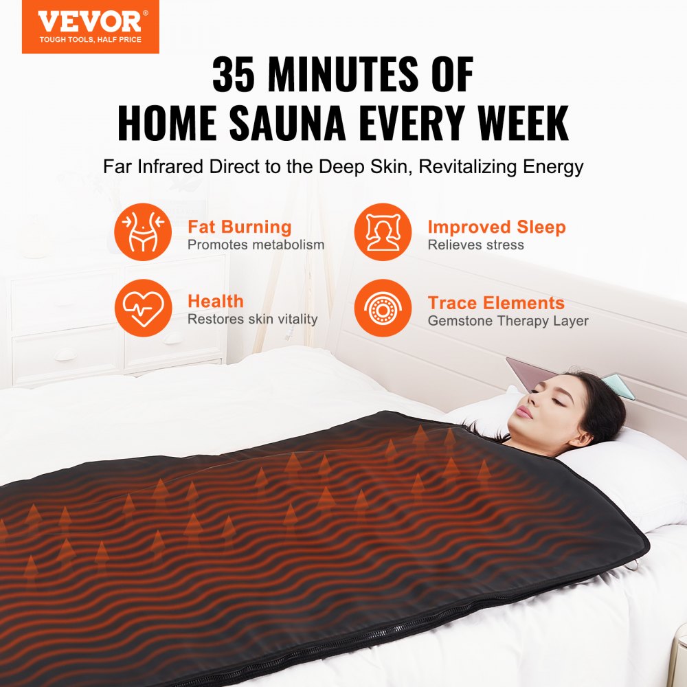 Sauna Blanket for Detoxification, Portable Far Infrared Sauna for Home, PU Sauna Bag w/  Therapy Stones & Carbon Fiber Heating, 1-6 Level Adjustable Temp 95-185℉, 1-60 Minutes Timer, 75 x 35in