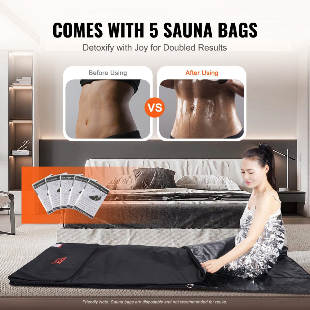 Sauna Blanket for Detoxification, Portable Far Infrared Sauna for Home, PU Sauna Bag w/  Therapy Stones & Carbon Fiber Heating, 1-6 Level Adjustable Temp 95-185℉, 1-60 Minutes Timer, 75 x 35in