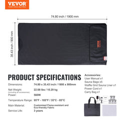 Sauna Blanket for Detoxification, Portable Far Infrared Sauna for Home, PU Sauna Bag w/  Therapy Stones & Carbon Fiber Heating, 1-6 Level Adjustable Temp 95-185℉, 1-60 Minutes Timer, 75 x 35in