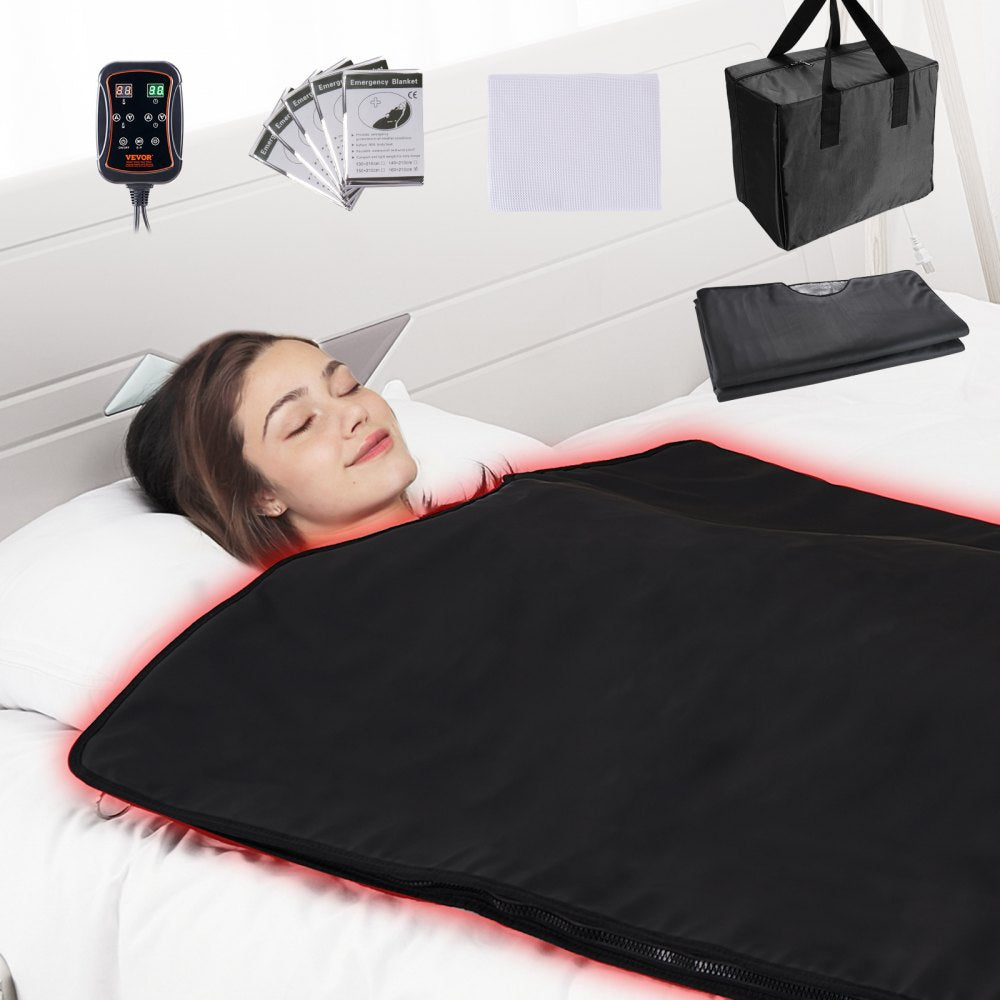 Sauna Blanket for Detoxification, Portable Far Infrared Sauna for Home, PU Sauna Bag w/  Therapy Stones & Carbon Fiber Heating, 1-6 Level Adjustable Temp 95-185℉, 1-60 Minutes Timer, 75 x 35in