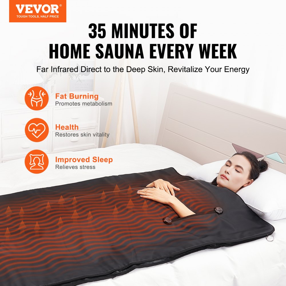 Sauna Blanket for Detoxification, Portable Far Infrared Sauna for Home with Arm Holes for Comfort, 1-6 Level Adjustable Temprature Rannge 95-185℉, 1-60 Minutes Timer, Carbon Fiber Heating